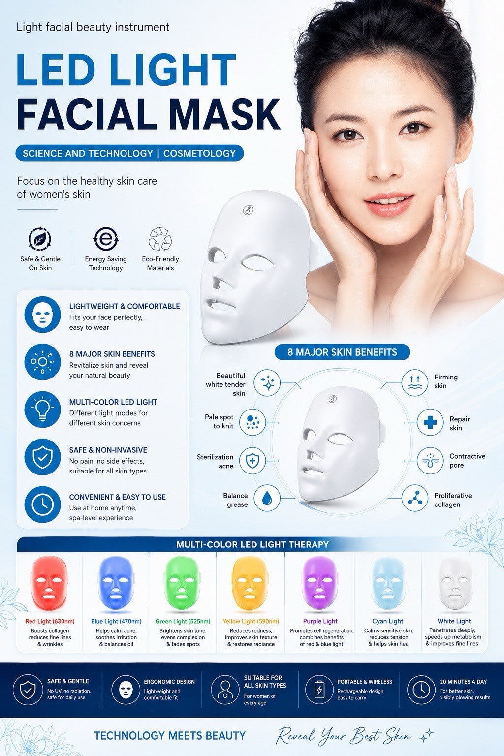 LED Light Therapy Beauty Mask Skin Rejuvenation Facial Device