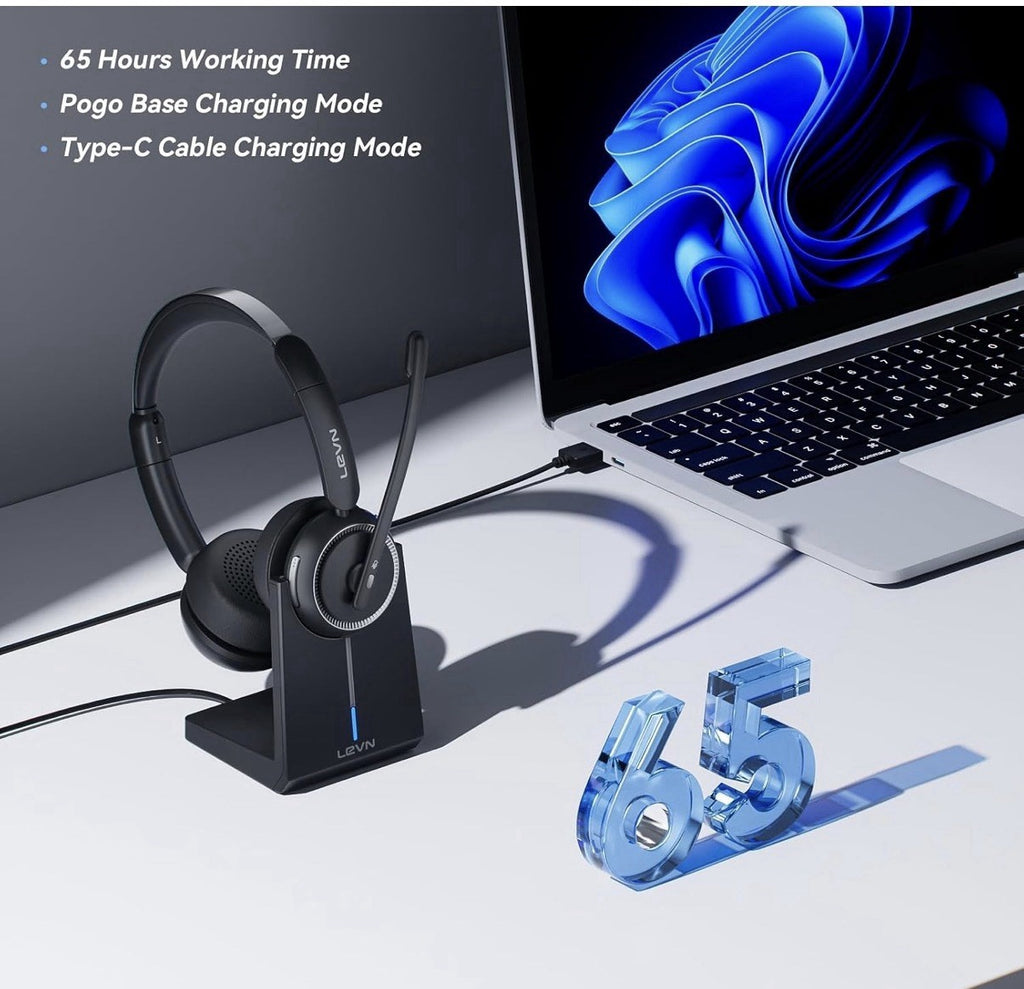Wireless Headset with Mic for Work, Bluetooth Headset with Microphone