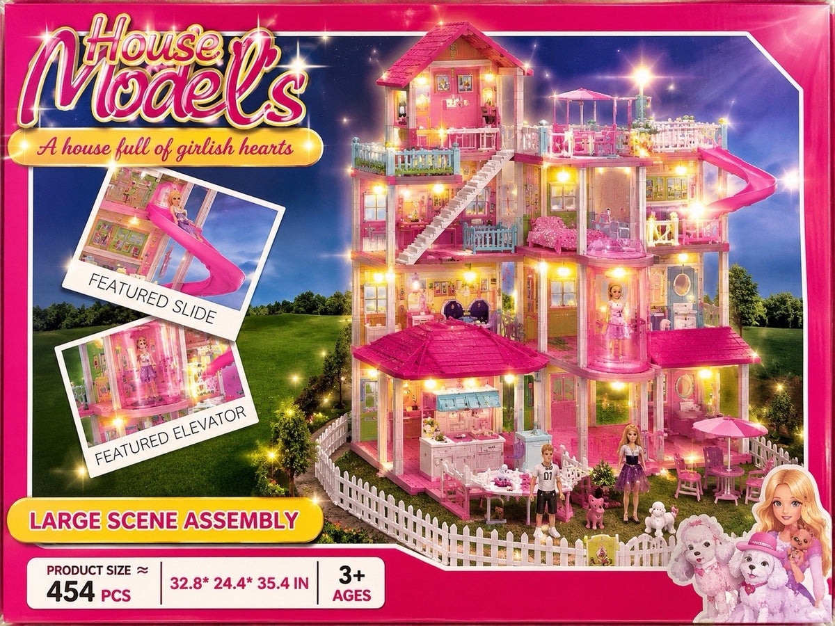New Dreamhouse Pool Party Doll House with 4 Story Slide 4-5 7-8 Year Old 2 Dolls