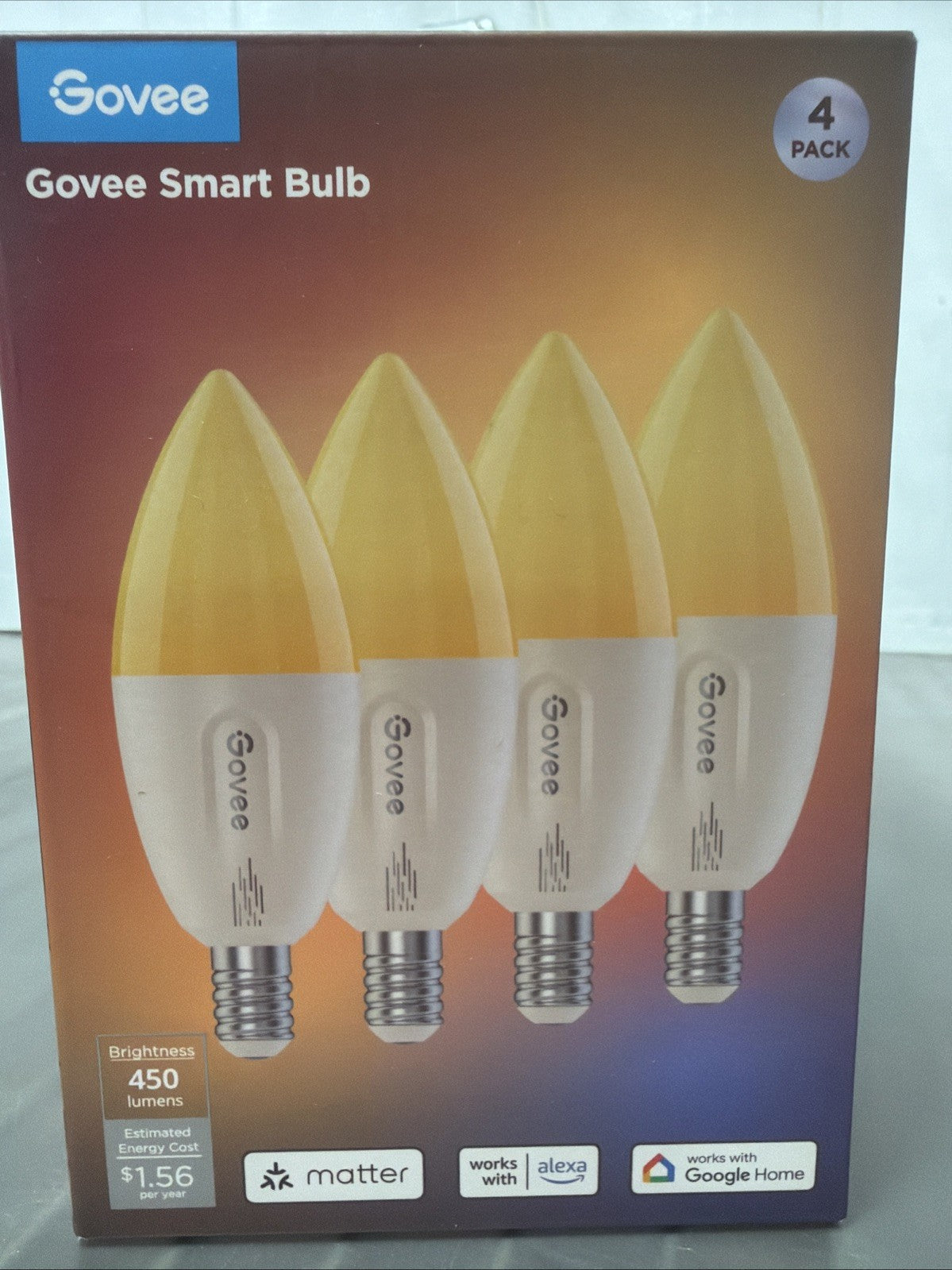 Govee Matter Wi-Fi Dimmable Smart LED E12 Candle Bulb 450lm 4-Pack H600B