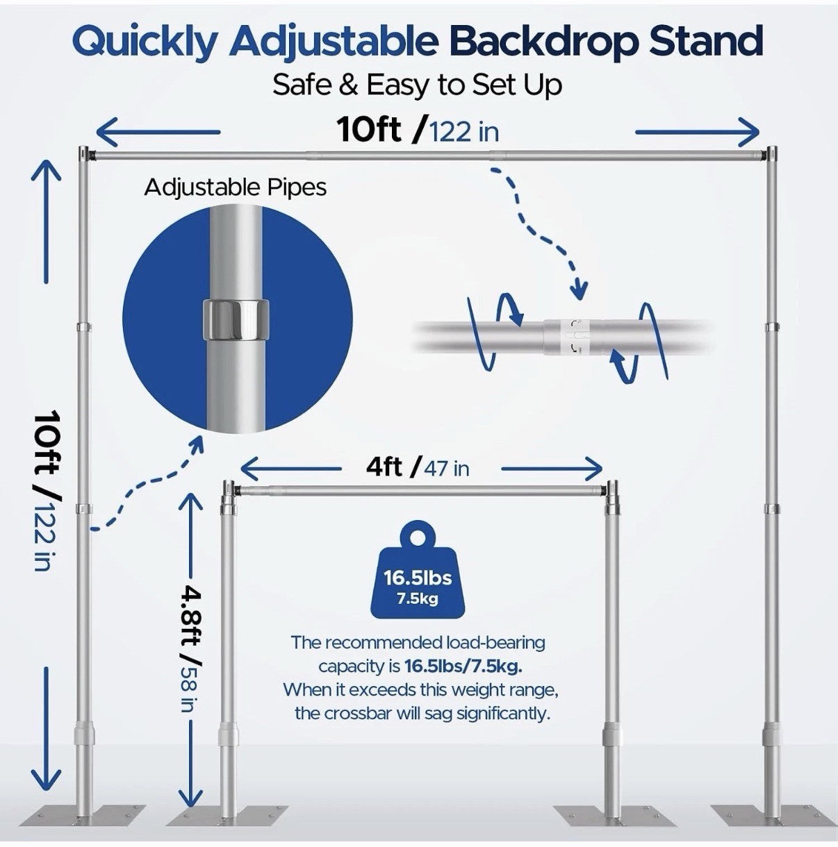 Heavy Duty Backdrop Stand 10X10Ft, Pipe and Drape Background Stand