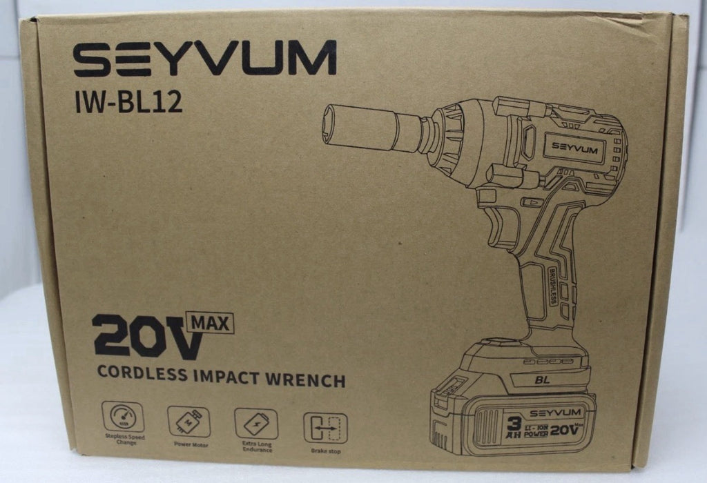 SEYVUM 1/2" 20V Max Brushless Impact Wrench 320 Ft-lb 4Ah Li-Ion Battery IW-BL12