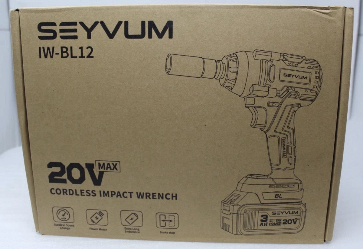 SEYVUM 1/2" 20V Max Brushless Impact Wrench 320 Ft-lb 4Ah Li-Ion Battery IW-BL12