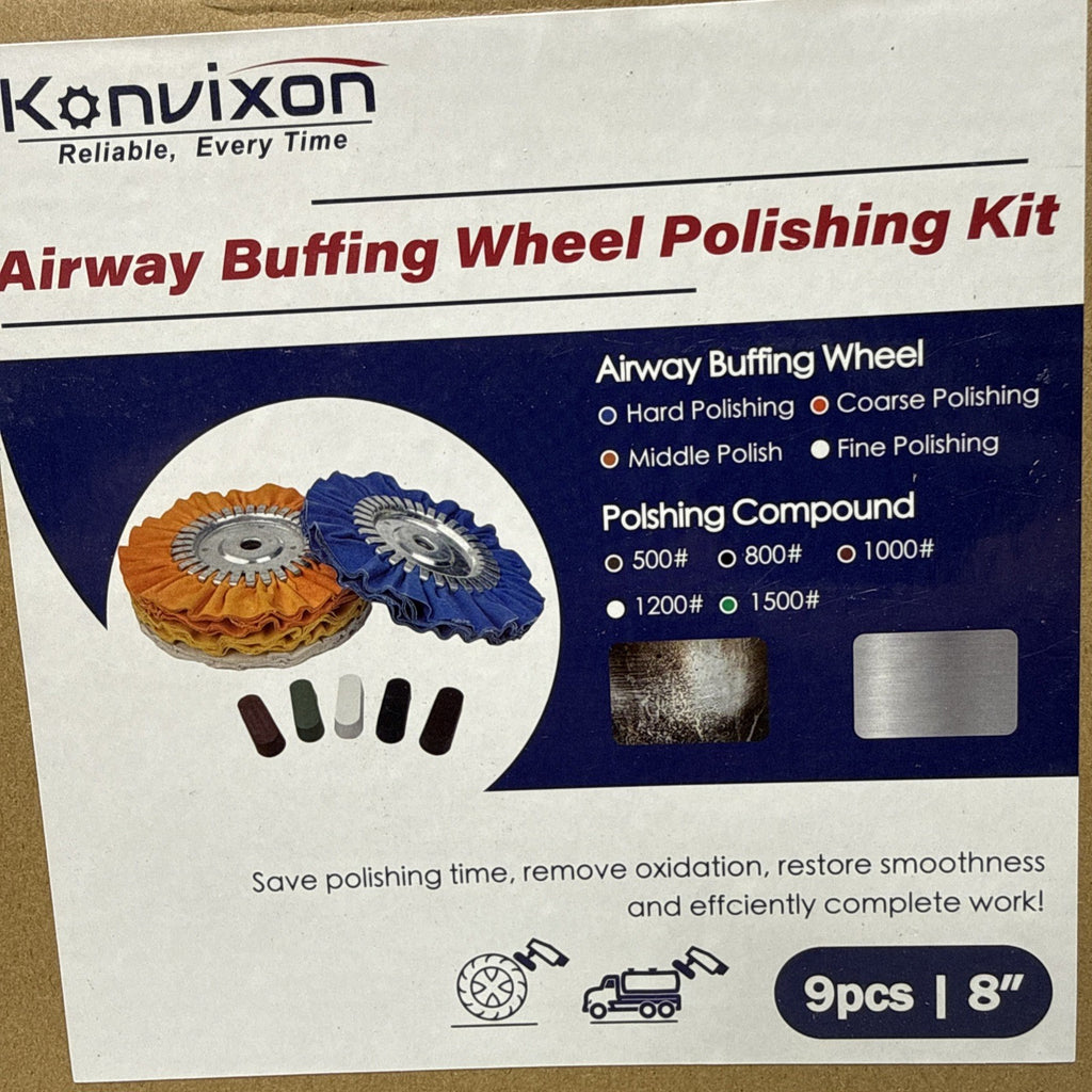 9 Pcs 8" Airway Buffing Wheel Aluminum Polishing Kit Safety Flange in Dia 5/8 in