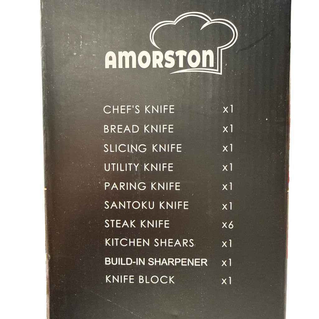 Amorston 15 Piece All-In-one Complete Knife Set W/ Block W/ Sharpener