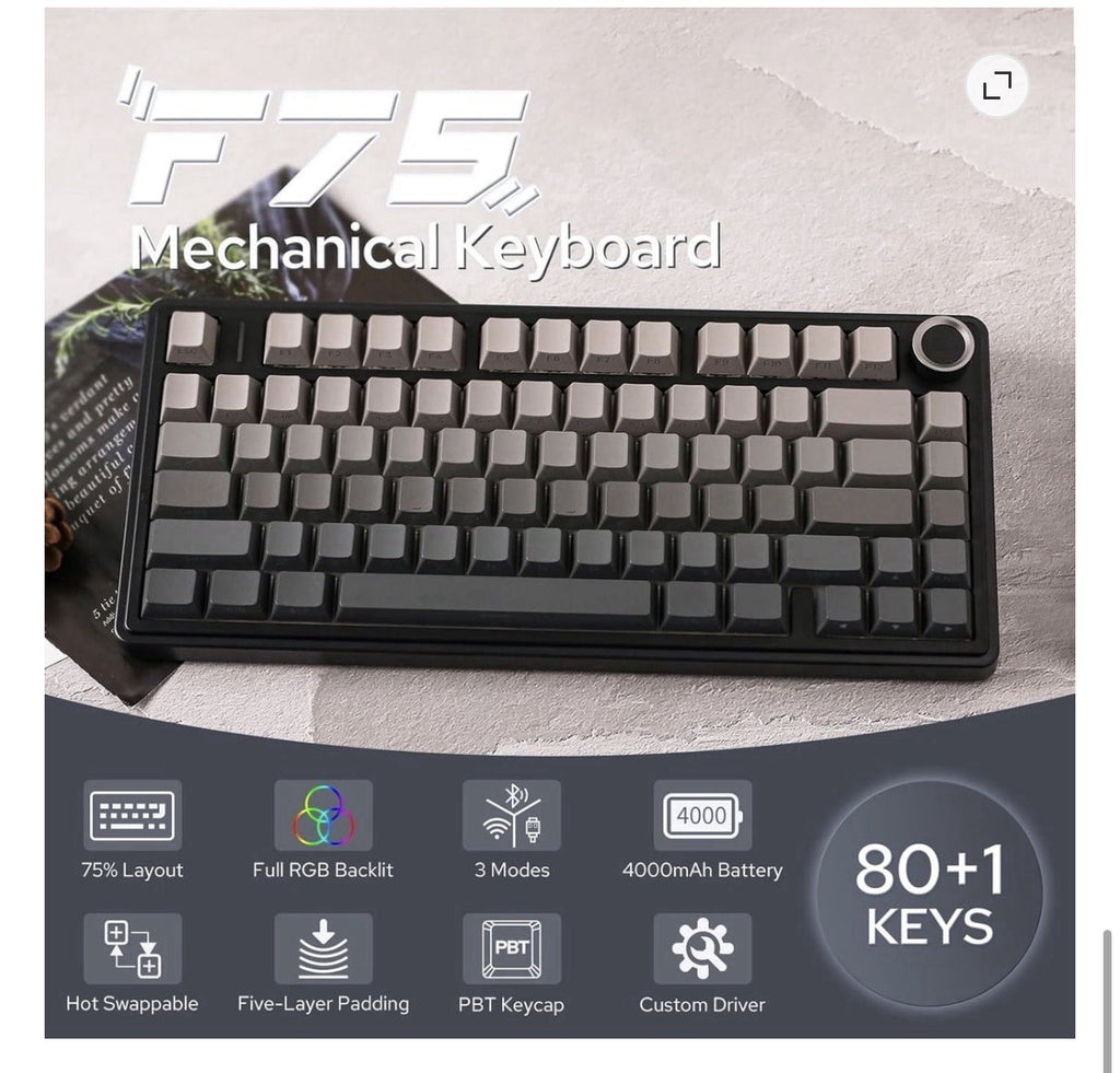 AULA F75 Wireless Gaming Keyboard Mechanical Tri-Mode RGB Backlit NEW SEALED