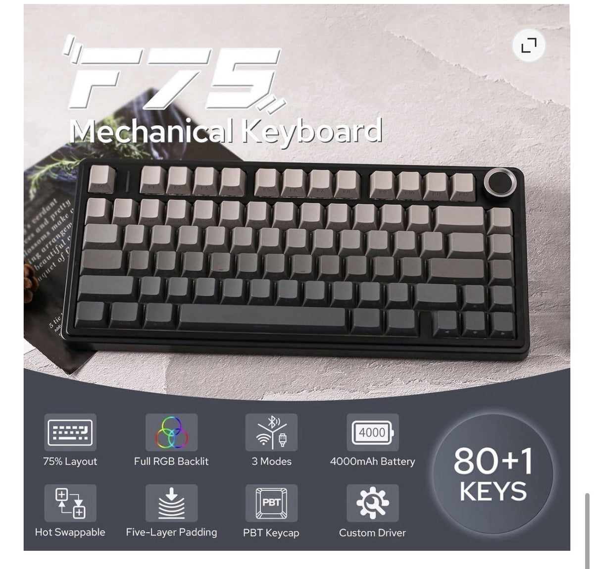 AULA F75 Wireless Gaming Keyboard Mechanical Tri-Mode RGB Backlit NEW SEALED