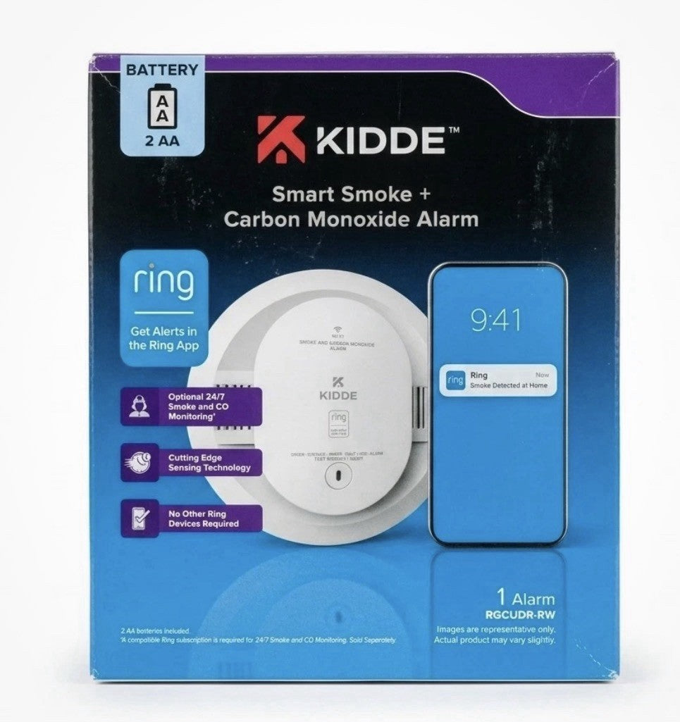 Kidde Smart Smoke & Carbon Monoxide Alarm Ring App AA Battery RGCUDR-RW New
