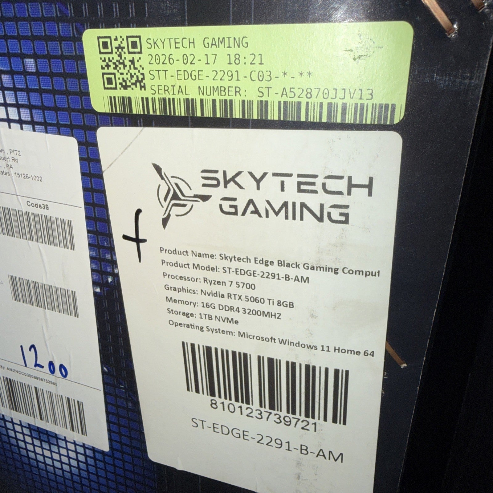 2 Skytech Gaming Edge Desktop PC, Ryzen 7 5700 3.7 GHz (4.6GHz