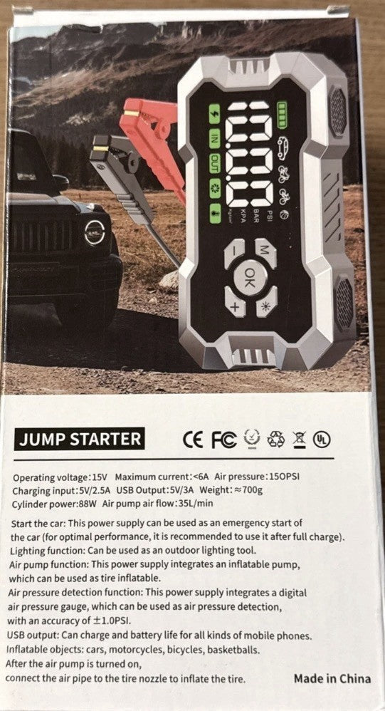 5 In 1 Jump Starter/Air Comp/Flashlight/Power Bank 12V Diesel Universal
