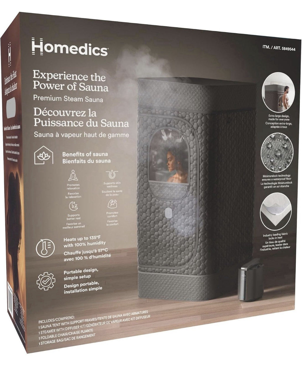 Brand New HOMEDICS Premium Steam Sauna Kit, Black SPE-SN400-BK
