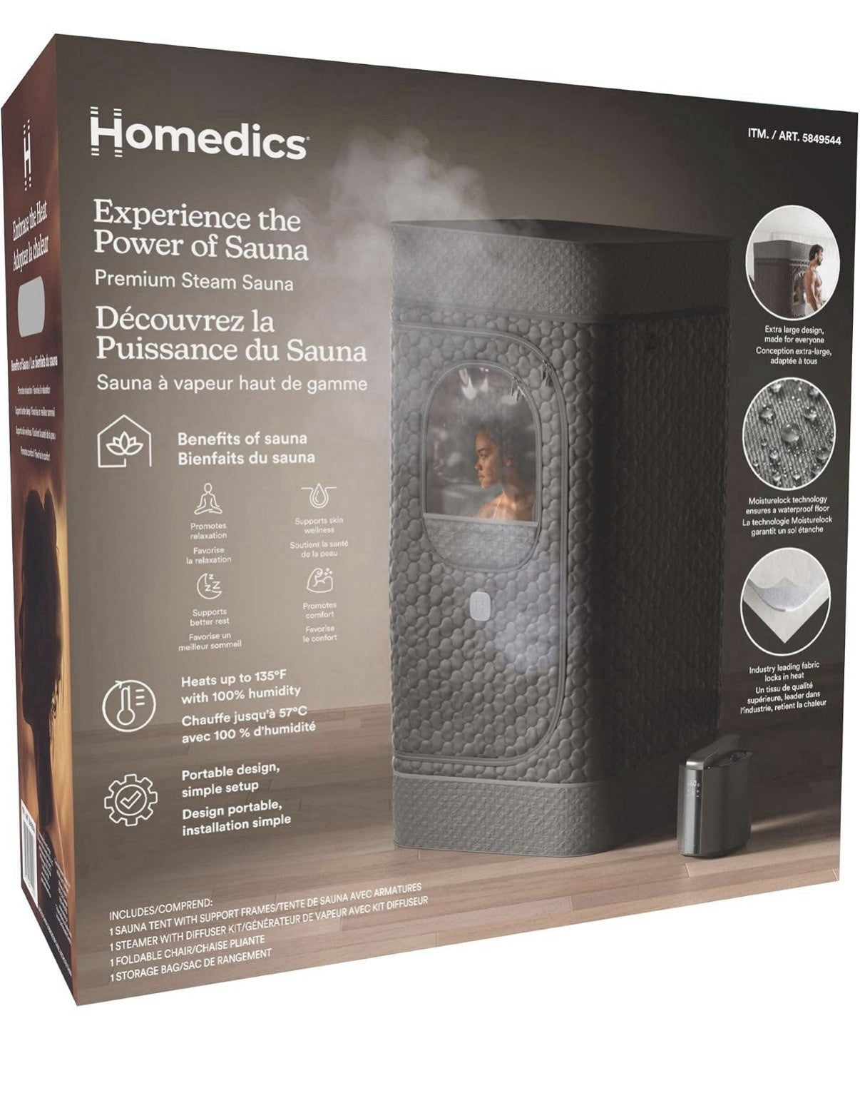 Brand New HOMEDICS Premium Steam Sauna Kit, Black SPE-SN400-BK