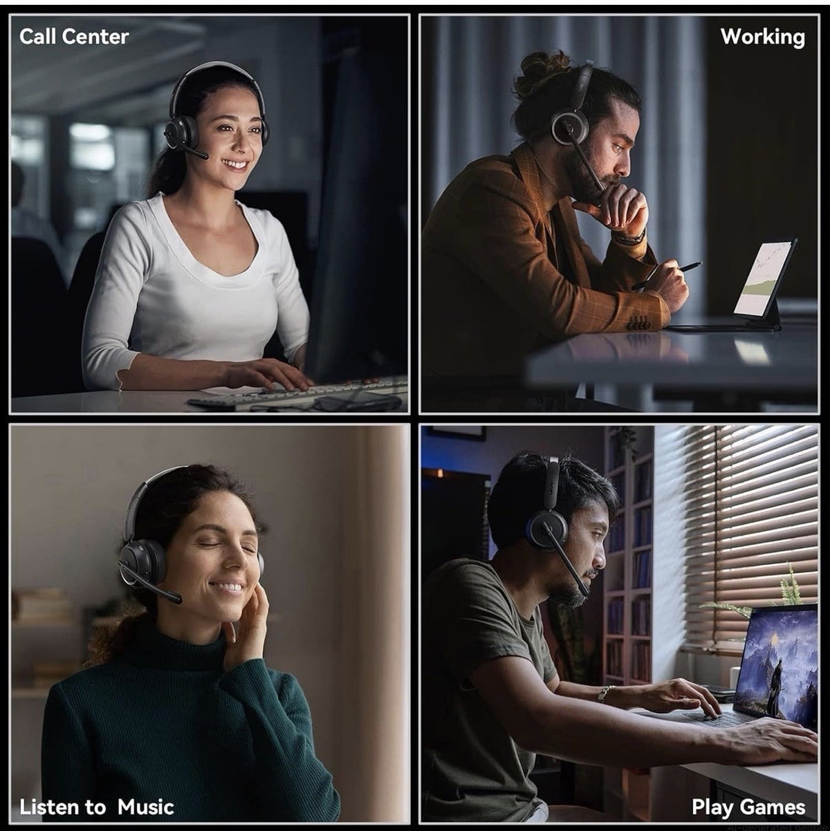 Wireless Headset with Mic for Work, Bluetooth Headset with Microphone