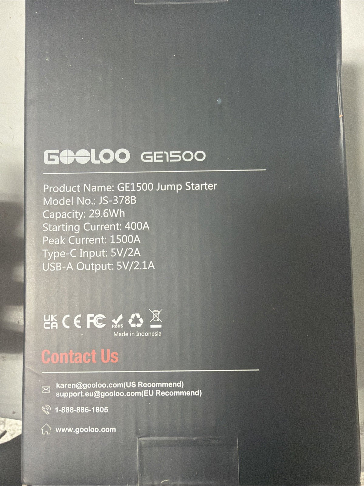 GOOLOO  GE1500 Car Jump Starter: Powerful 1500A Peak, Quick Charge, SuperSafe