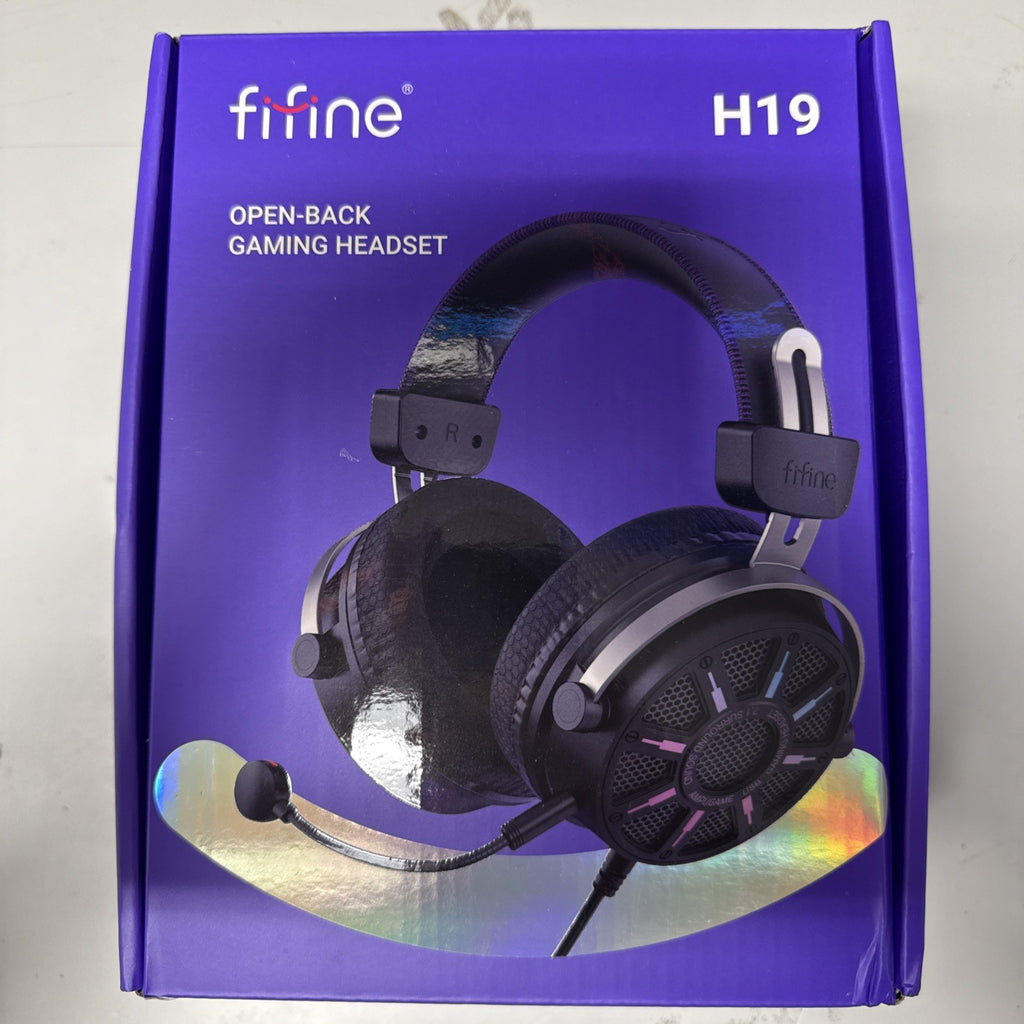 FIFINE H19 Open-Back USB Gaming Headset RGB 7.1 Surround Boom Mic Black. NEW