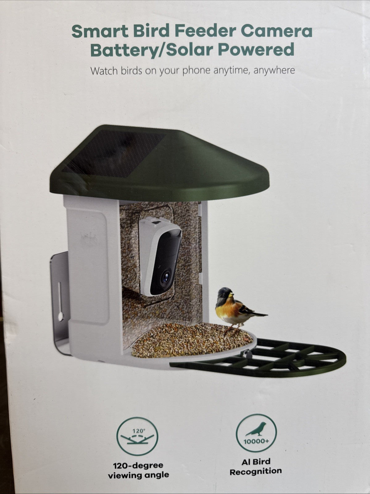 Smart Bird Feeder Camera 2.4G Wi Fi Battery/Solar AI Bird Recognition HD New!