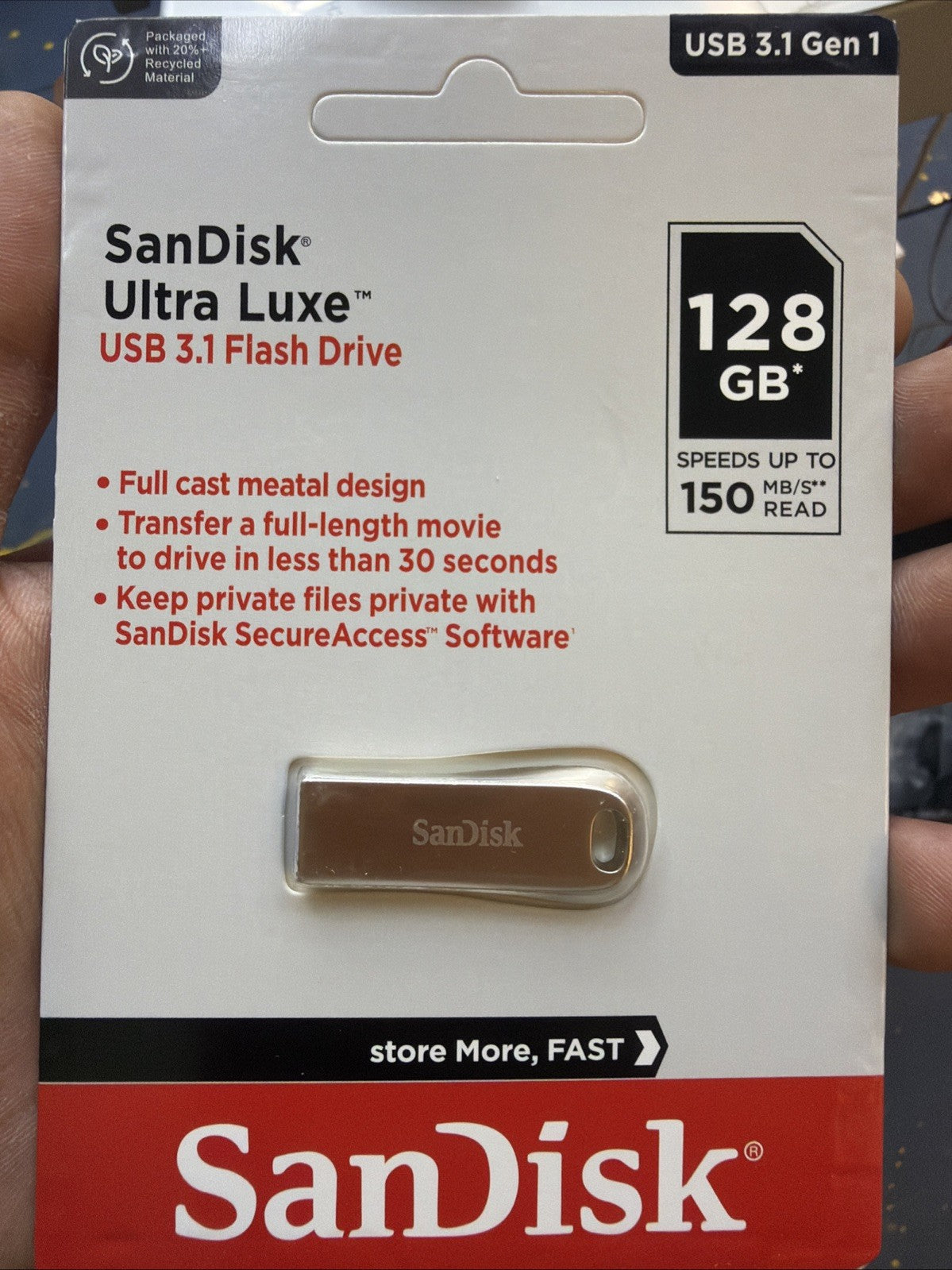 SDCZ74-128G-Z46 Pendrive USB 3.1 128GB R: 150MB/s ULTRA LUXE Silver USB A SANDIS