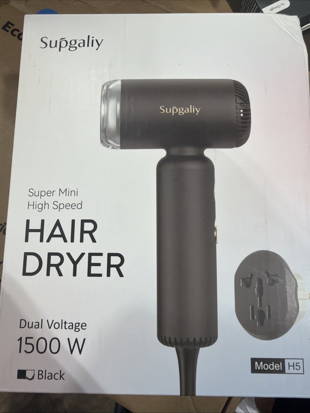 Supgaliy H5 Mini High Speed Hair Dryer Dual Voltage 1500W Gray w/ Diffuser