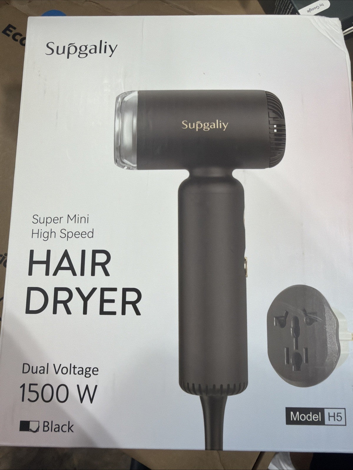 Supgaliy H5 Mini High Speed Hair Dryer Dual Voltage 1500W Gray w/ Diffuser