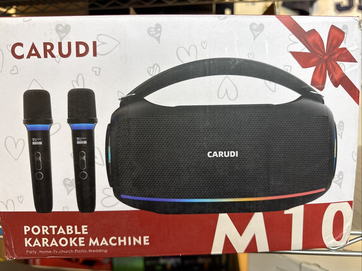 CARIDI Portable Karaoke System IPX5 Waterproof Stereo Sound w/ 2 Microphones