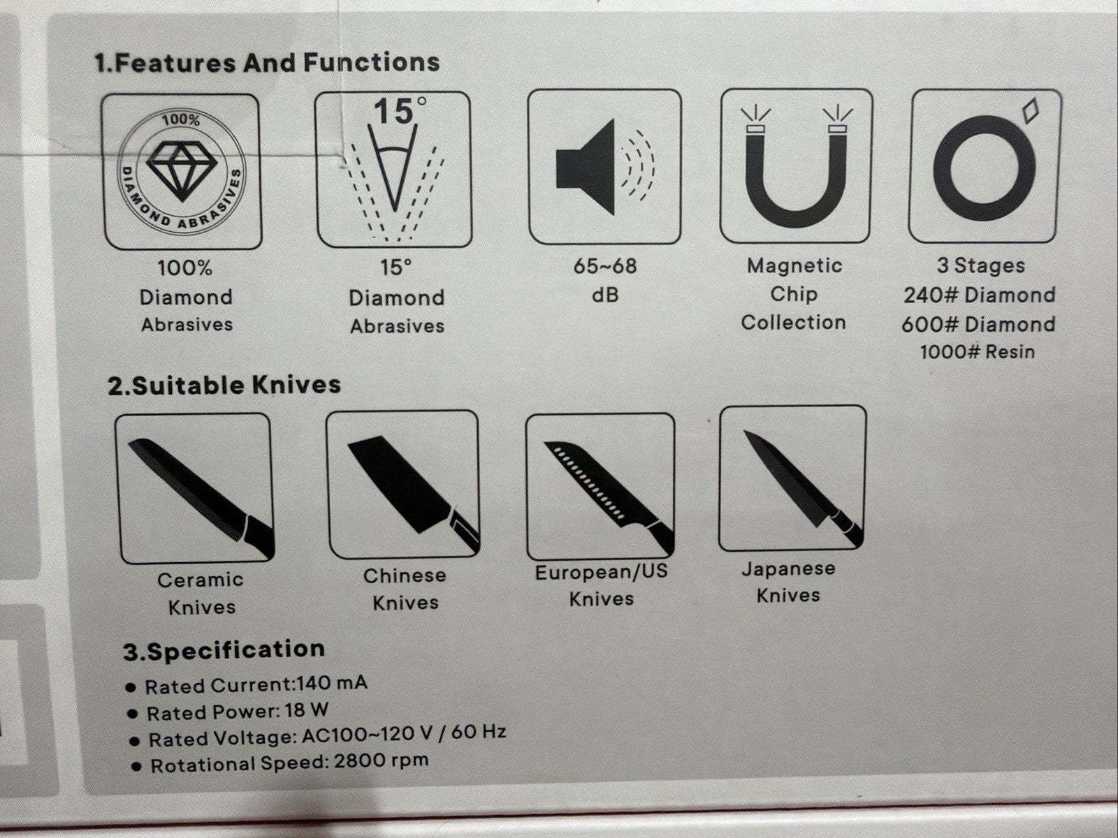 changhe 3-stage diamond electric knife sharpener EKS-01