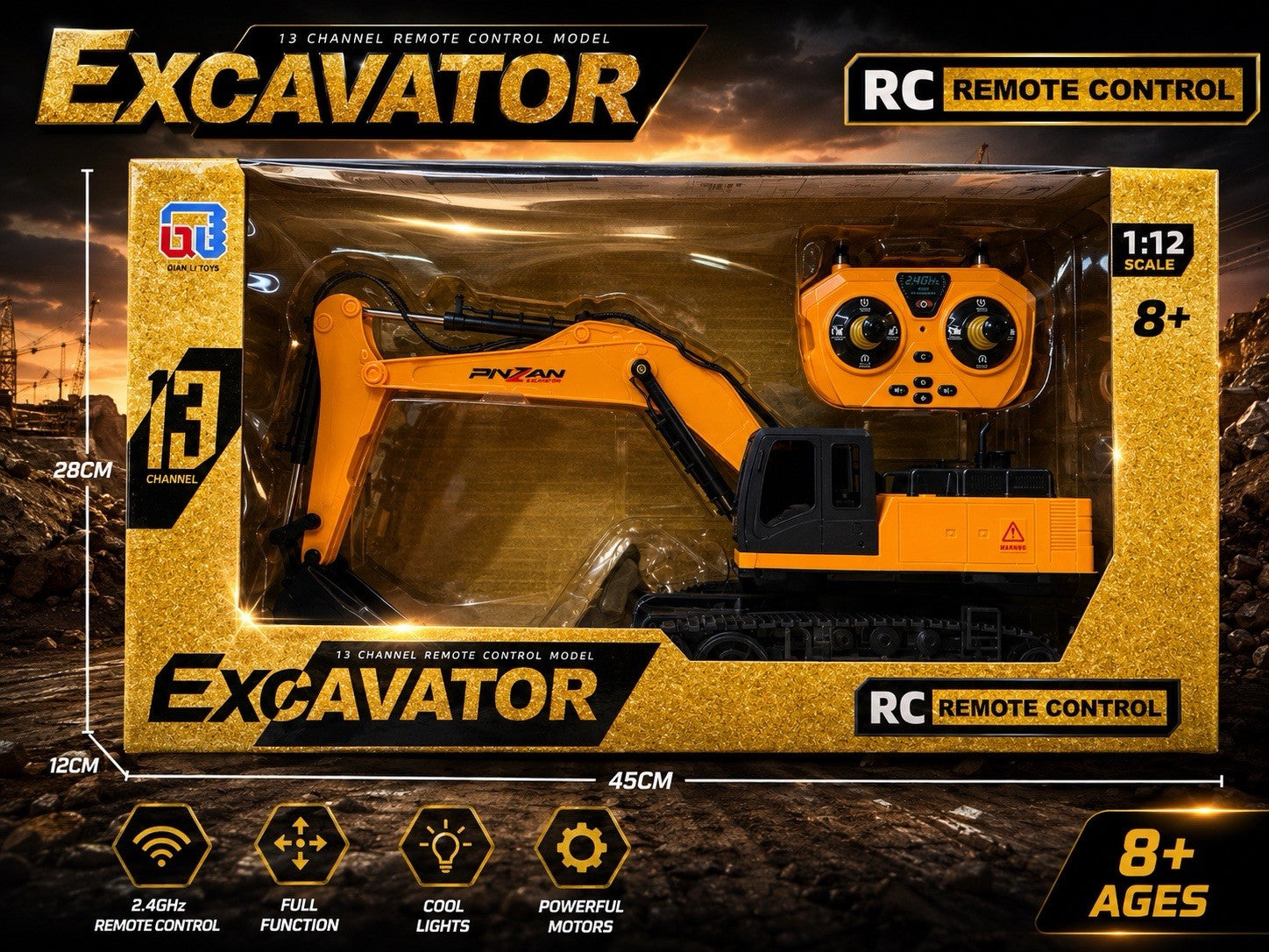 Hobby Engine RC Excavator 1:12 Multi-Functional R/C Toy Machine Brand New