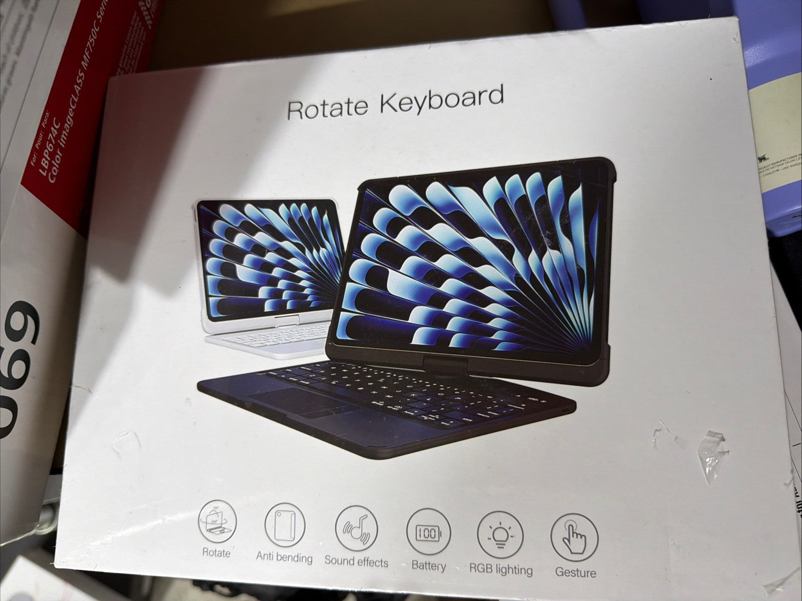 Rotating Tablet Keyboard Case with Rotating Stand  Black