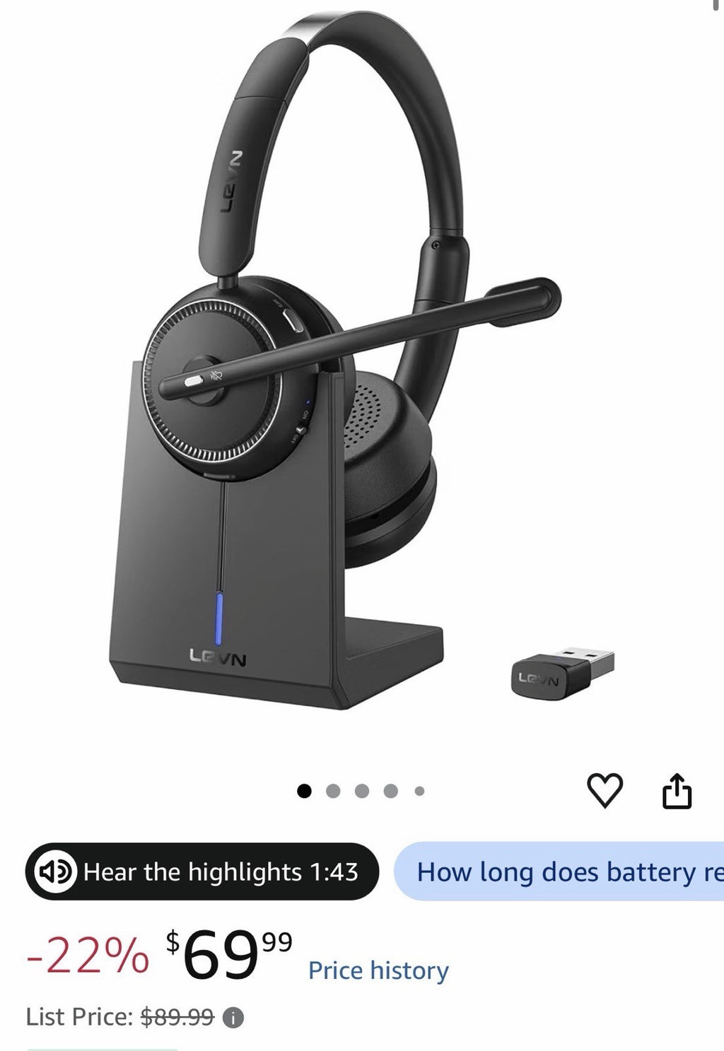 Wireless Headset with Mic for Work, Bluetooth Headset with Microphone