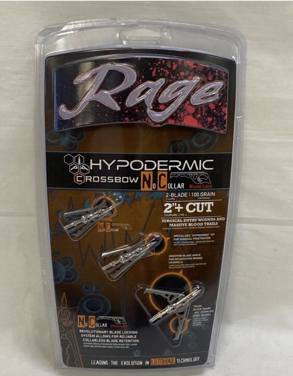 RAGE HYPODERMIC NC (NO COLLAR) 100 GRAIN BROADHEADS 3-PACK (TDW032366)