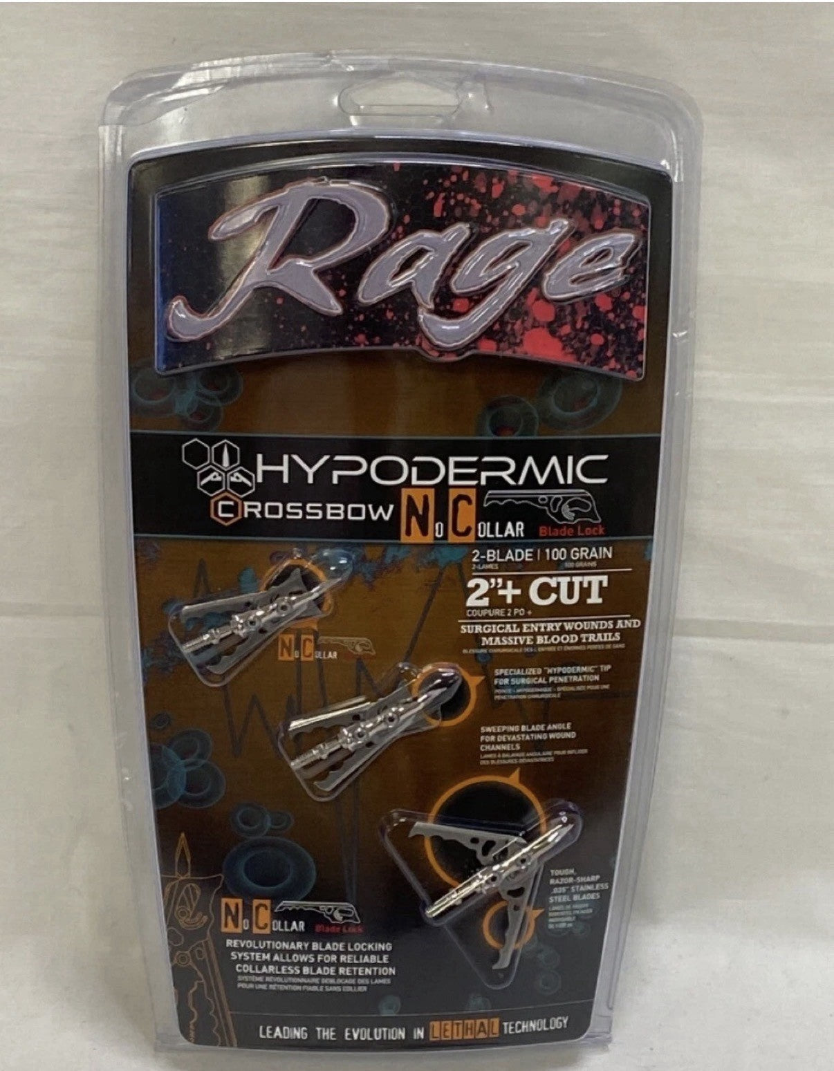 RAGE HYPODERMIC NC (NO COLLAR) 100 GRAIN BROADHEADS 3-PACK (TDW032366)