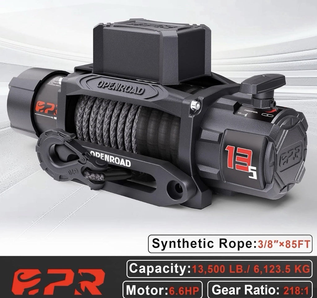 13500 Lb Recovery Winch with Synthetic Rope and 2 Wireless Remotes - IP68 Waterp