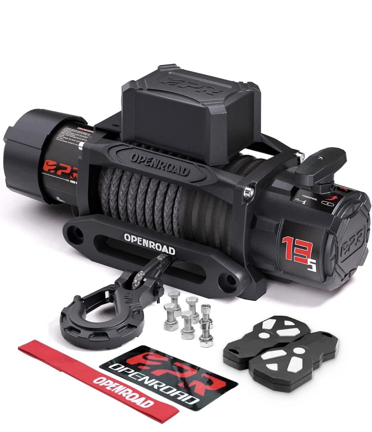 13500 Lb Recovery Winch with Synthetic Rope and 2 Wireless Remotes - IP68 Waterp