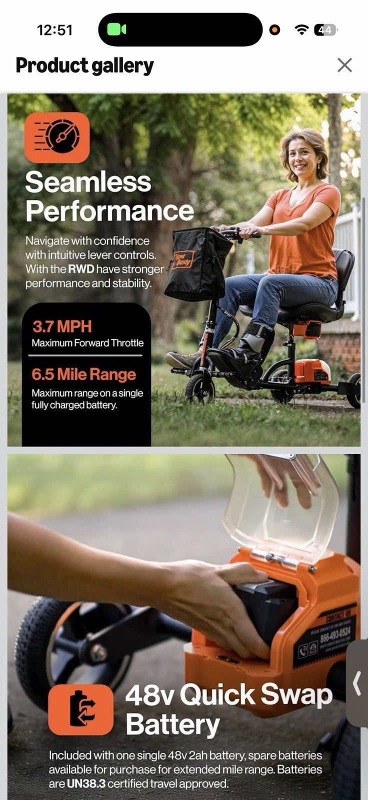SuperHandy Foldable Mobility Scooter for Adults, 3 Wheel, One Battery