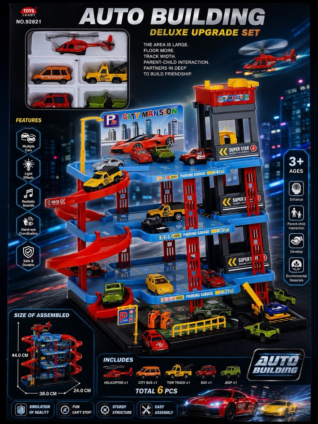 Majorette Super City Garage, Motorized Track For Model Cars With Parking Spaces