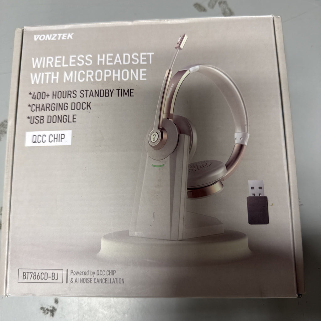 Vonztek BT786CD-BJ Bluetooth Wireless Headset Noise Cancelling Dock White Gold
