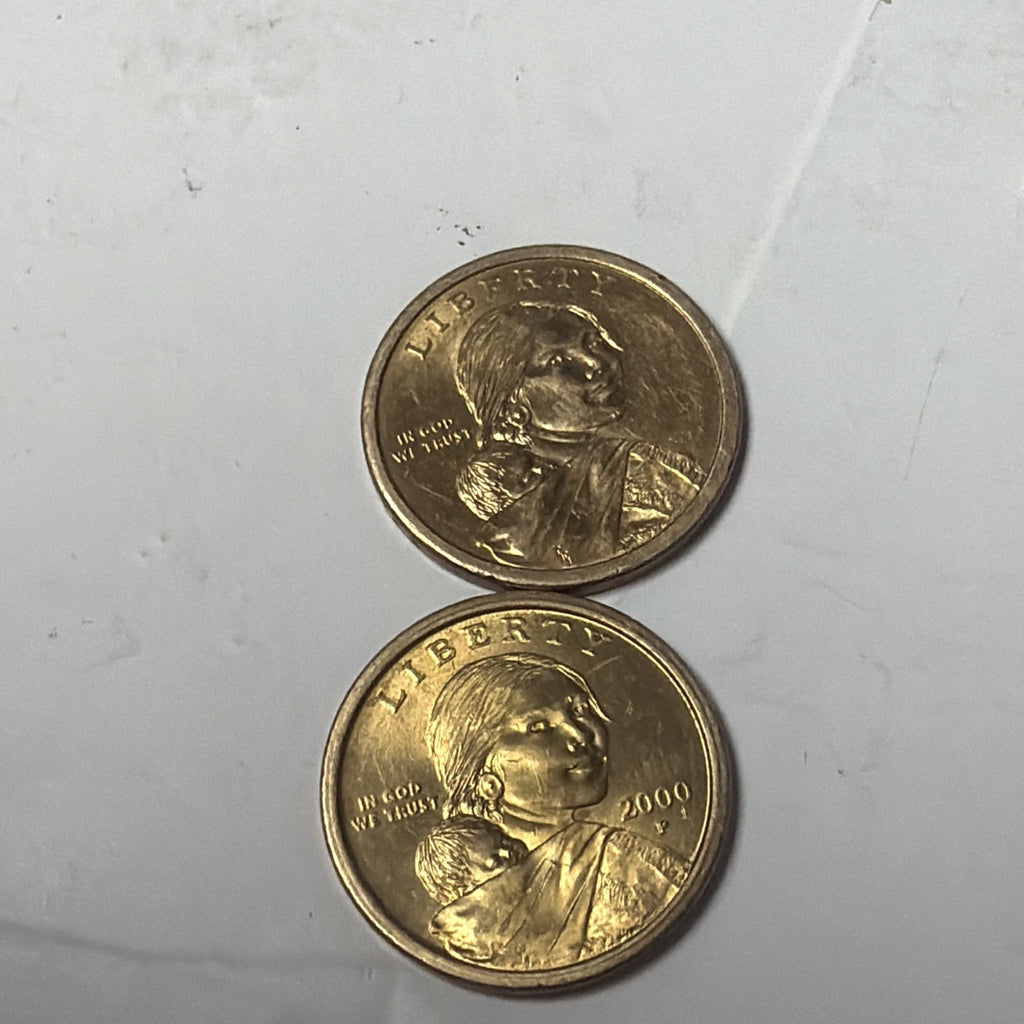2-2000 P Sacagawea Gold Colored dollar coin