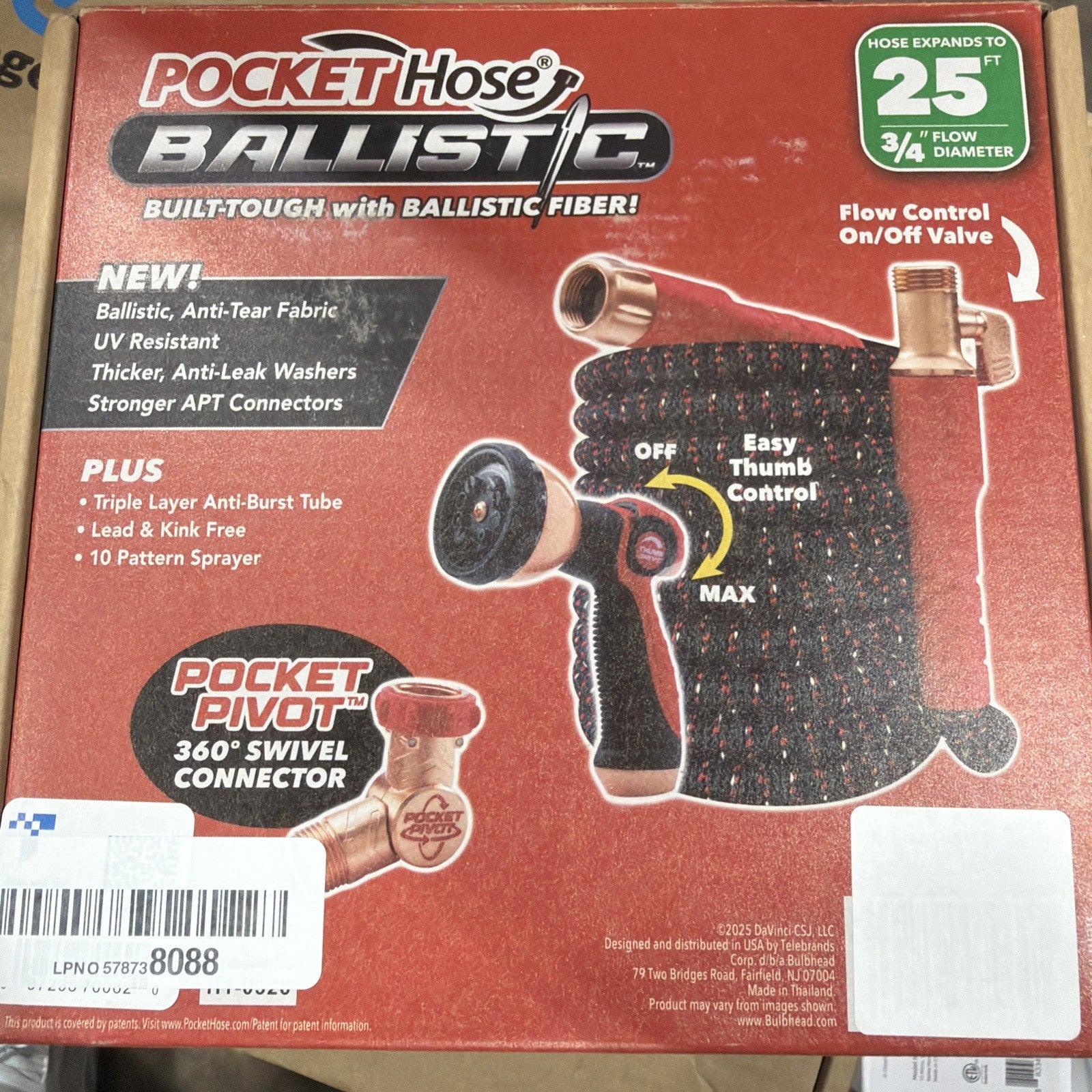 Pocket Hose Ballistic 25 Ft Expandable Garden Hose No-Kink Lightweight & Compact