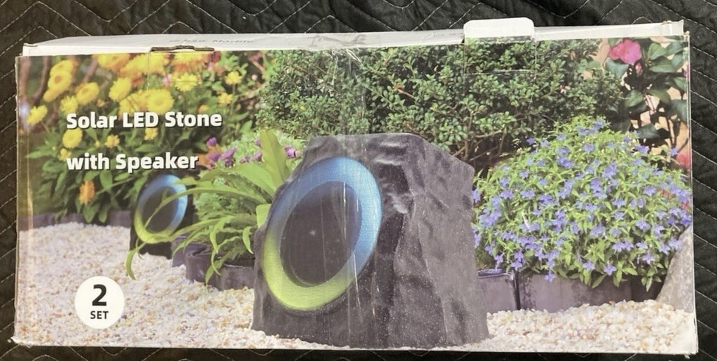 Solar LED Stone Speakers 2 Sets Outdoor Waterproof w/RBG Lights
