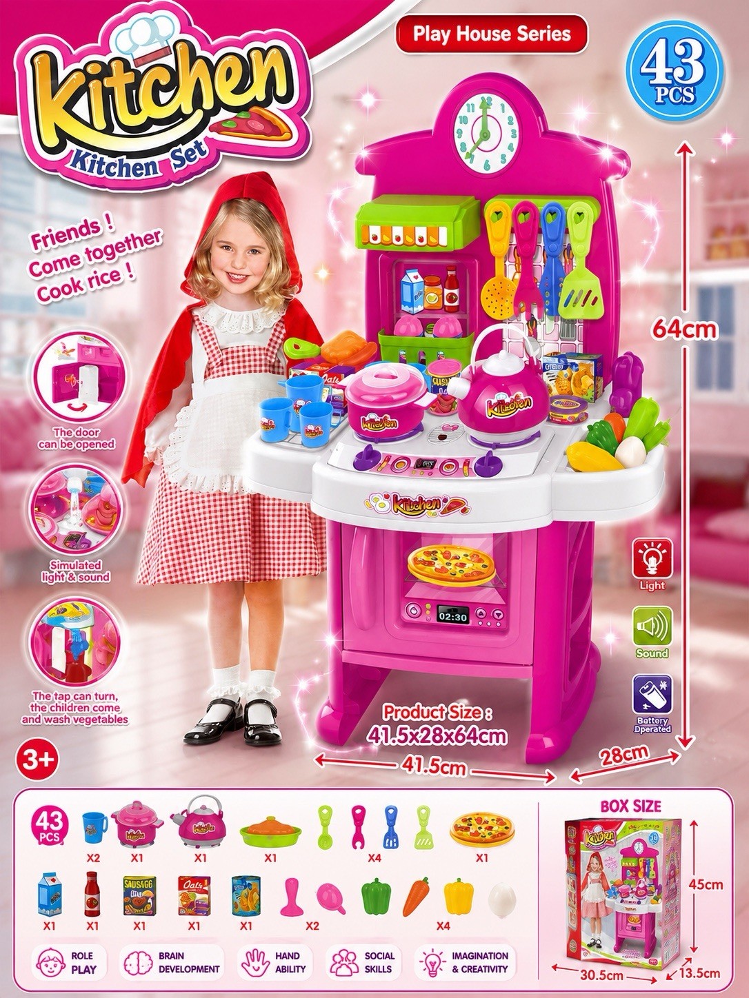 Fun with Friends Kitchen Play Set with 43-Piece Play Set Accessories, Ages 2+