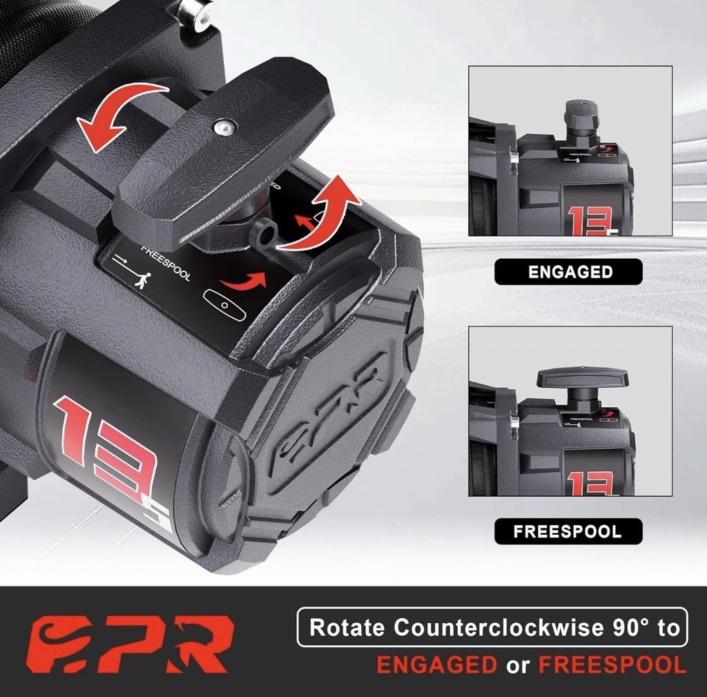 13500 Lb Recovery Winch with Synthetic Rope and 2 Wireless Remotes - IP68 Waterp
