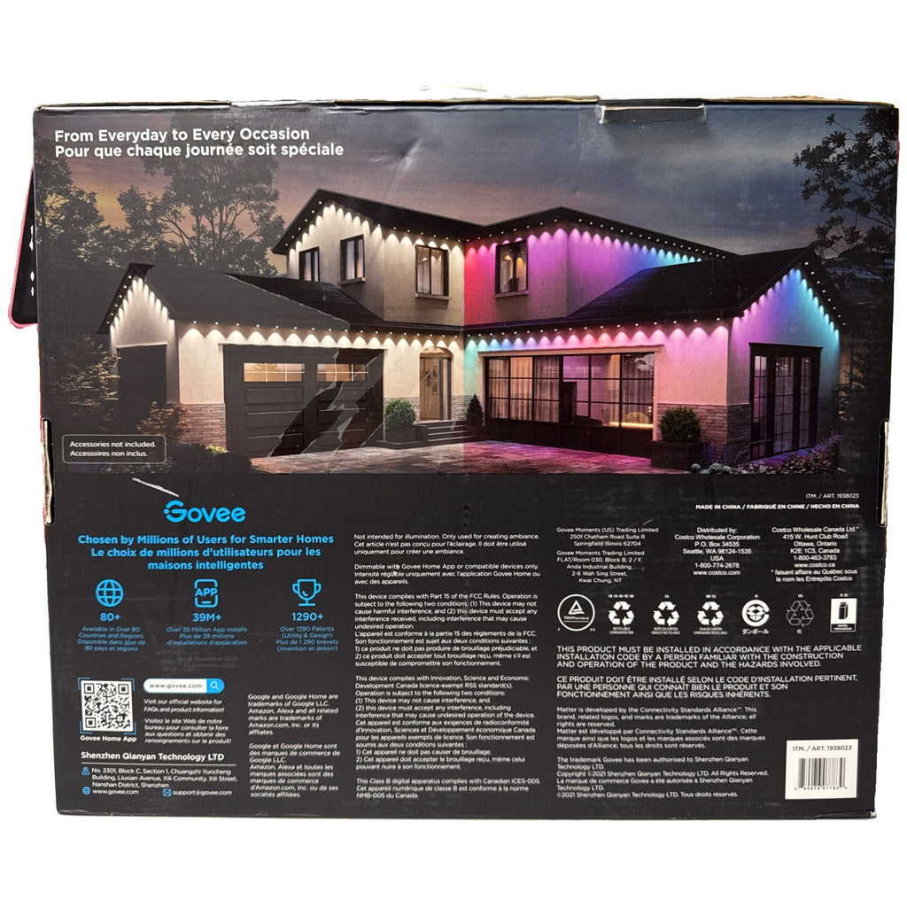 Govee Outdoor String Lights Elite Multicolor LED App Control White 183.7 ft