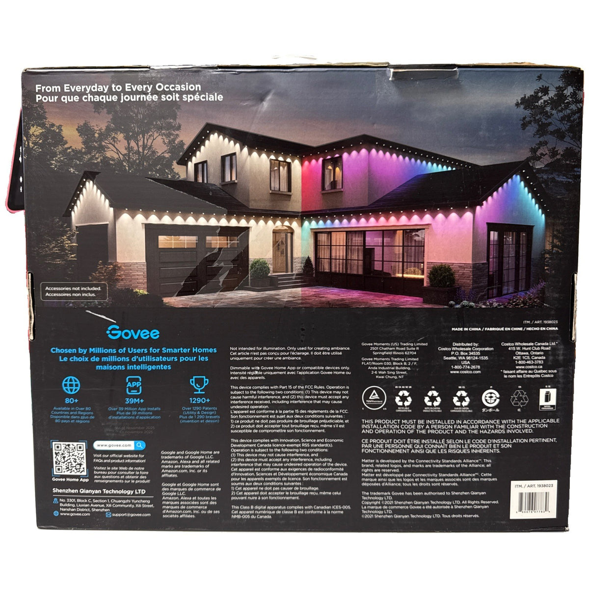 Govee Outdoor String Lights Elite Multicolor LED App Control White 183.7 ft