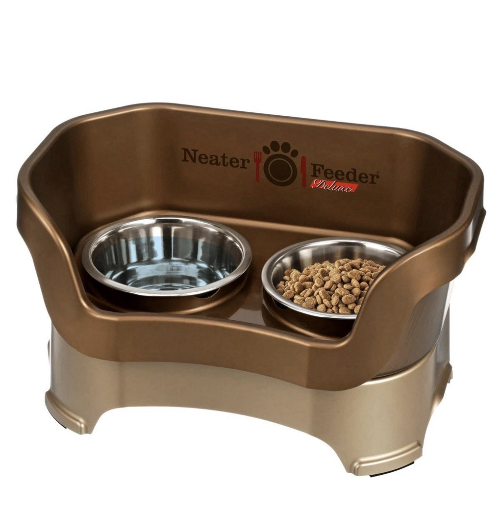 Neater Feeder Deluxe Medium Dog (Bronze) - The Mess Proof Elevated Bowls No Slip