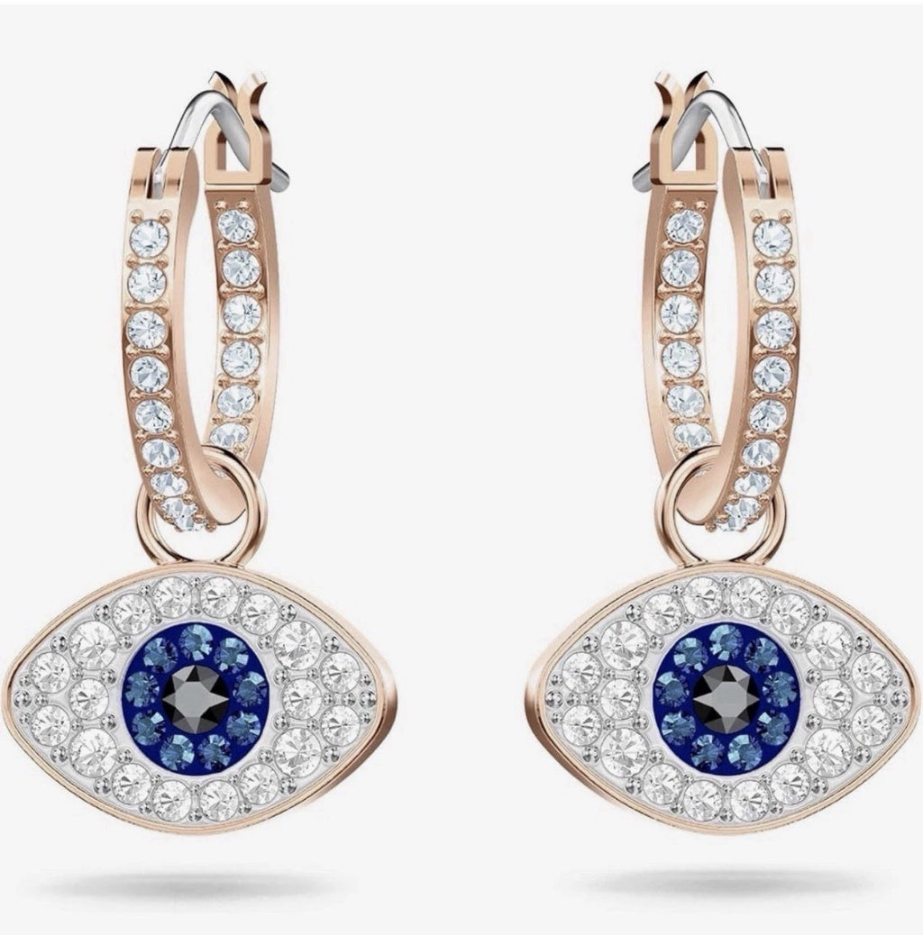 Swarovski Symbolica Hoop Earrings Evil Eye, Blue, Rose Gold-Tone Plated 5425857