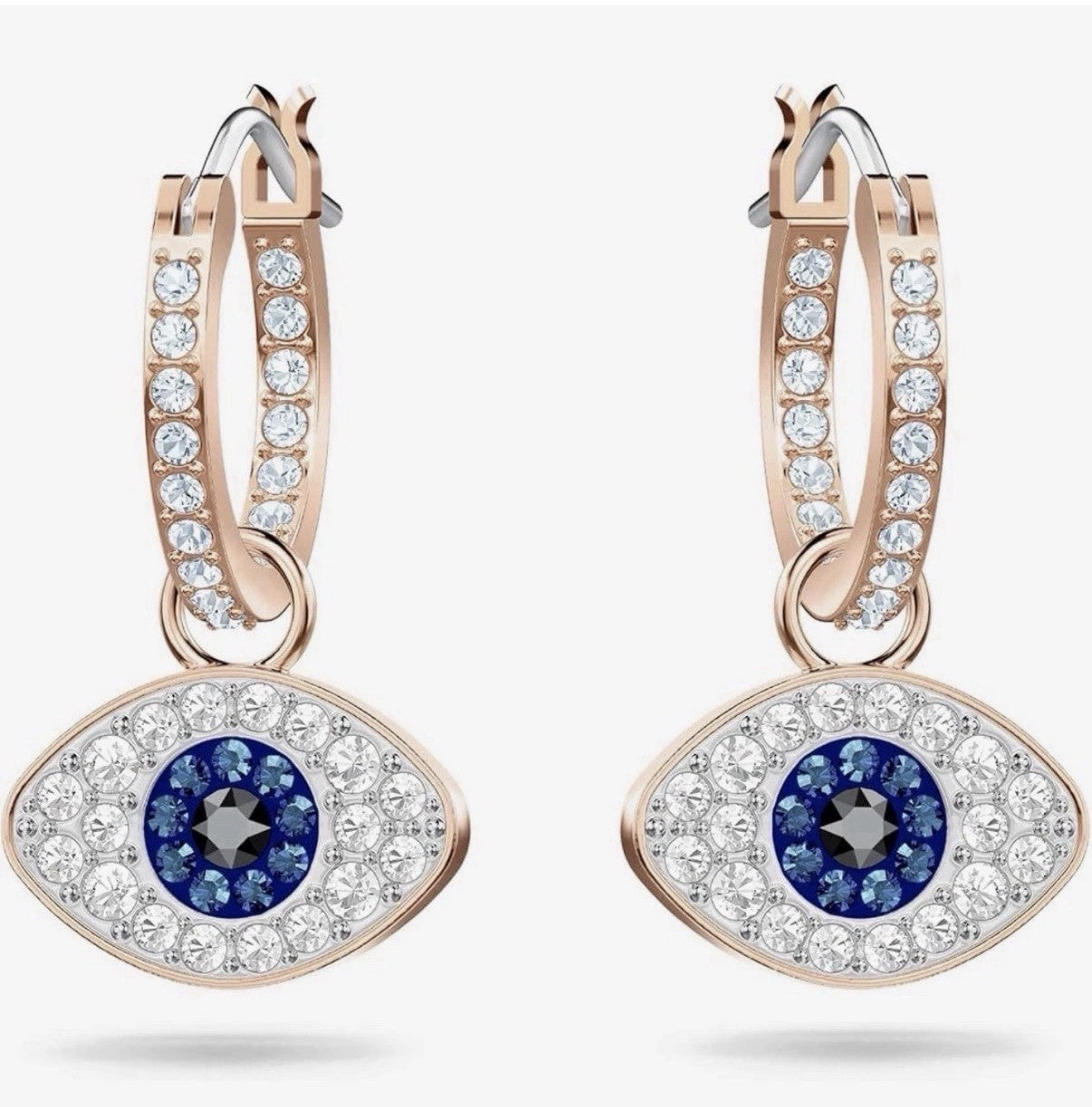 Swarovski Symbolica Hoop Earrings Evil Eye, Blue, Rose Gold-Tone Plated 5425857
