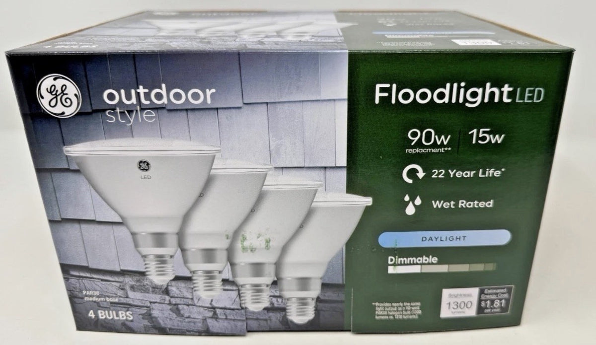 GE Outdoor Style 90w Replacement 15w LED Flood Bulbs PAR38 Med Base Set of 4