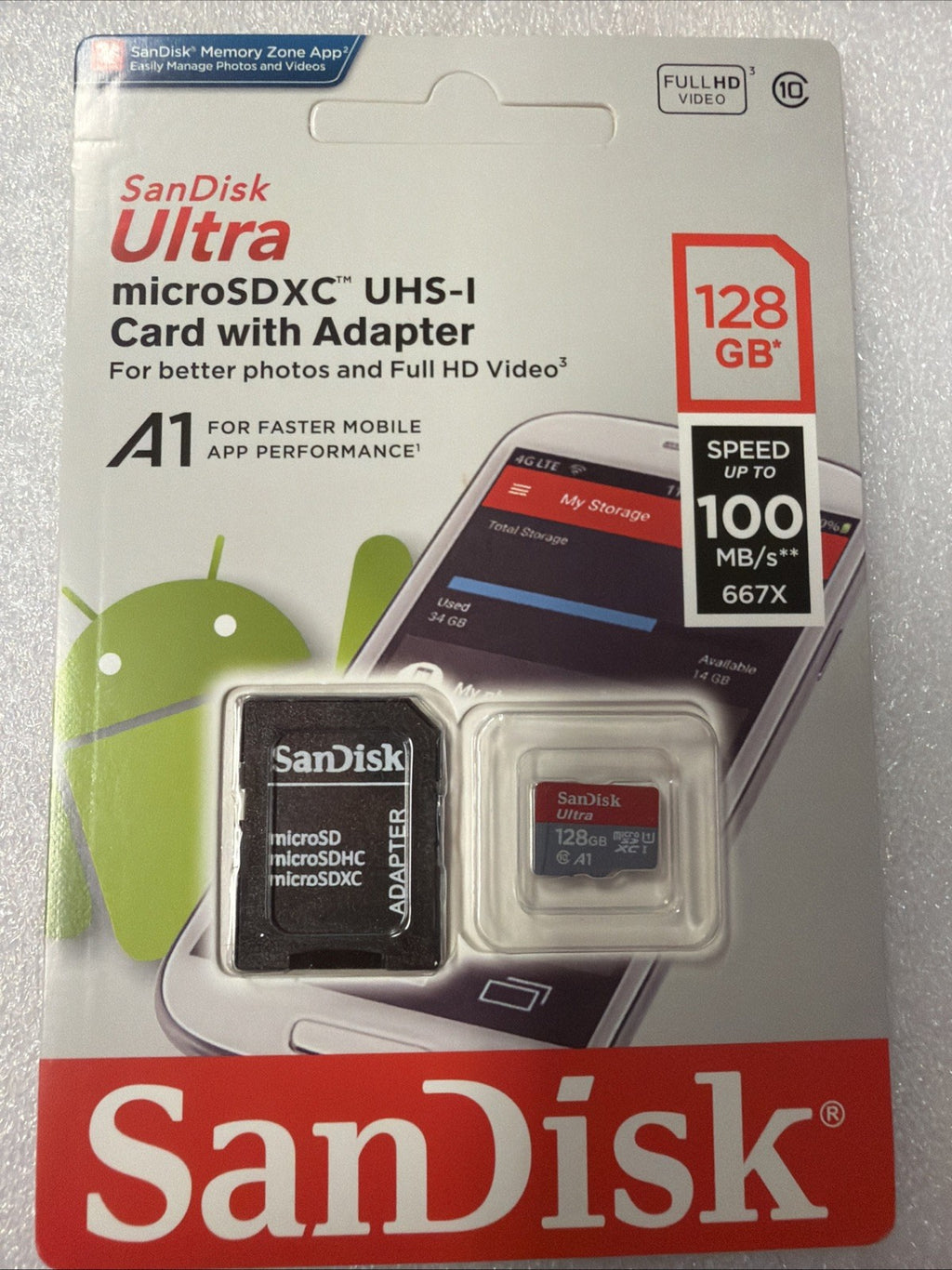 New SanDisk Ultra PLUS microSDXC UHS-I Card  Cord With Adapter ￼128 GB
