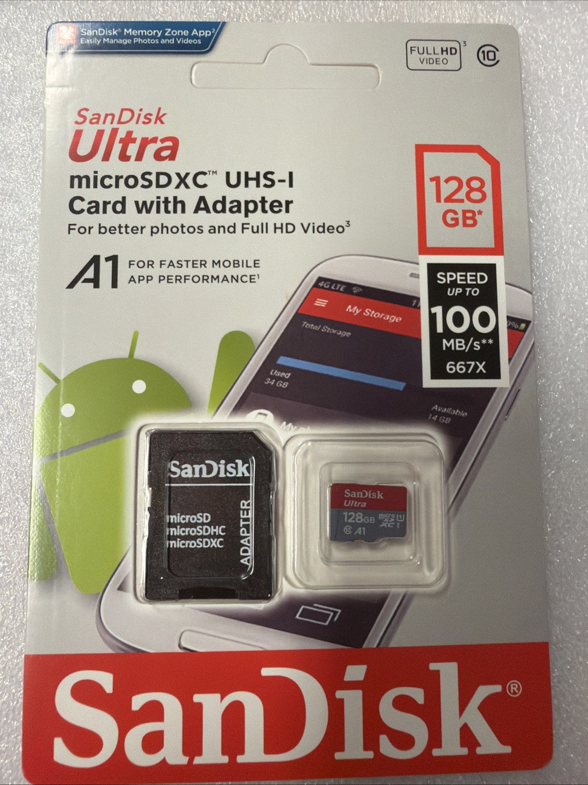 New SanDisk Ultra PLUS microSDXC UHS-I Card  Cord With Adapter ￼128 GB