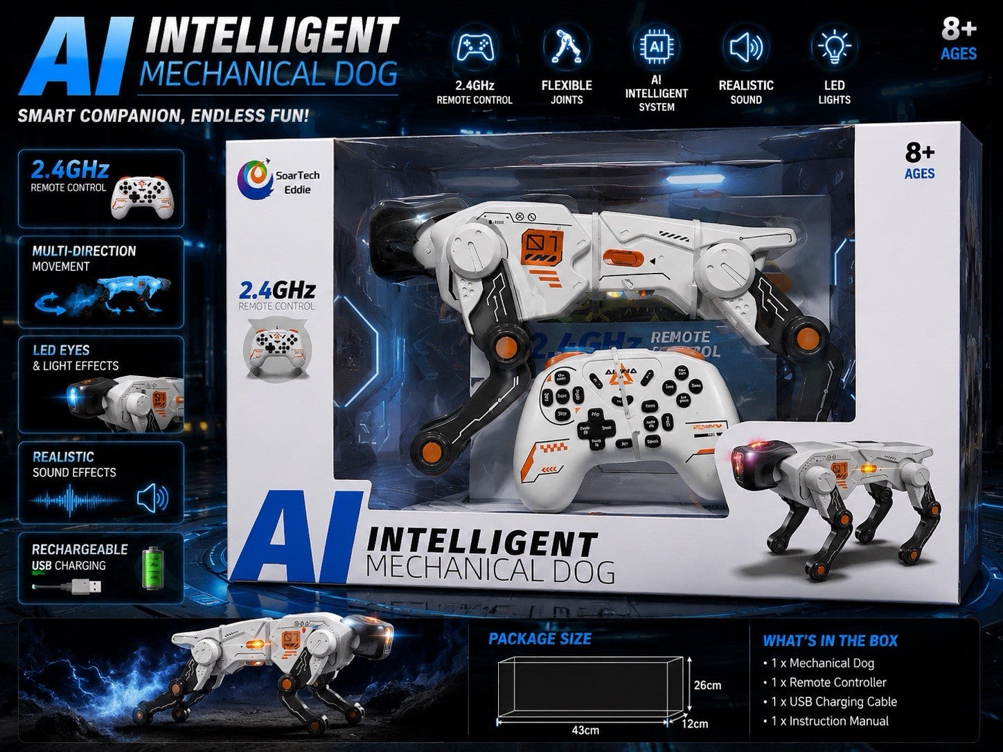Remote Control Robot Dog Shoots Gel Balls Gesture Control Rechargeable RC Toy
