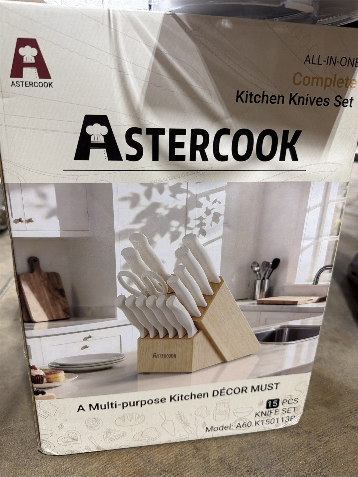 Astercook Knife Set, Kitchen Knife Set with Block and Sharpener, 12 Pcs Ultra-Sh